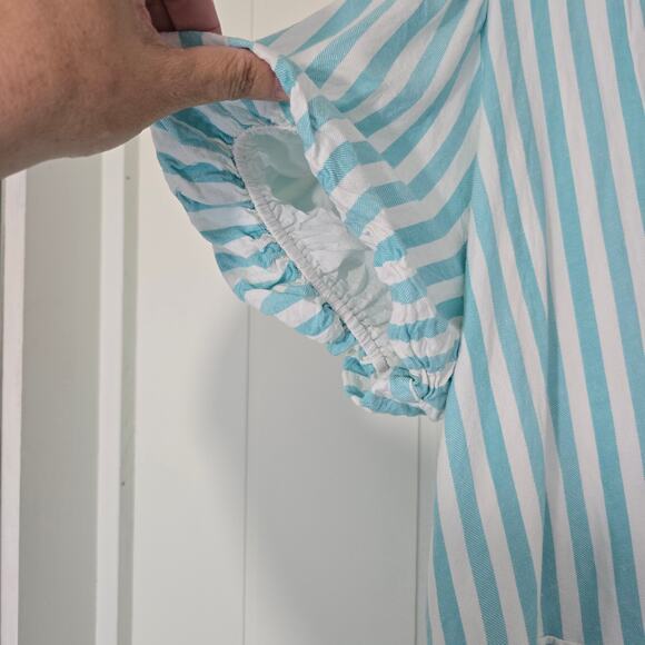 Draper James Wrap Dress Blue Green Ruffle Puff Sleeve Size XL - Picture 6 of 9